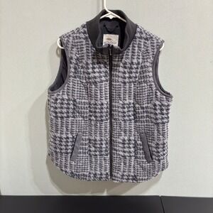 Eddie Bauer Quilted Vest Houndstooth Full Zip Gray Women's XL